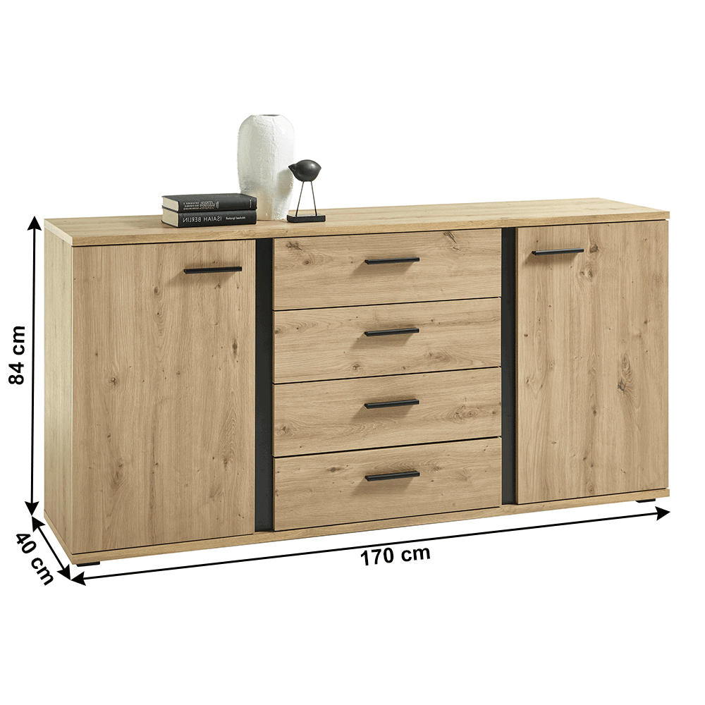 Comoda KANODE, stejar artisan / negru