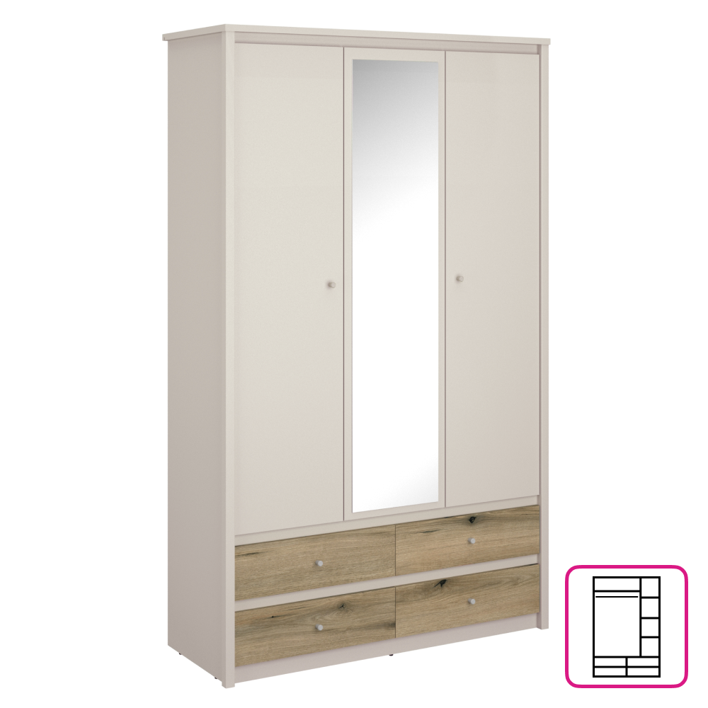 Dulap cu oglinda KAROS 3D4S, casmir/stejar evoke