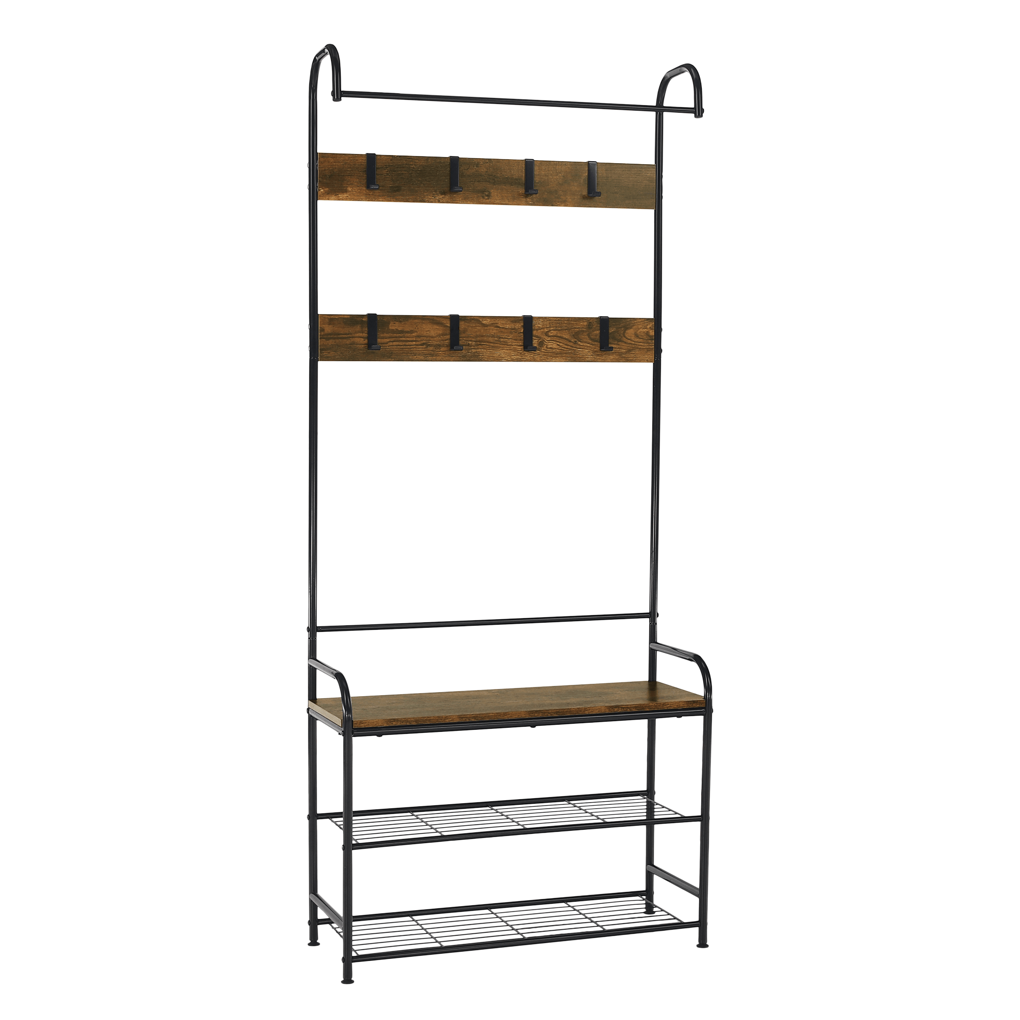 Raft pentru pantofi KELAM, lemn rustic si metal negru/MDF