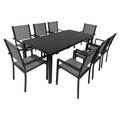 Set de gradina din 9 piese KESIOS, gri/negru, aluminiu