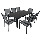 Set de gradina din 9 piese KESIOS, gri/negru, aluminiu