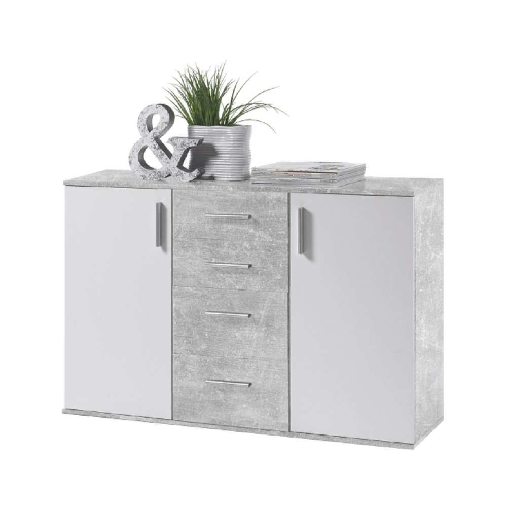 Comoda POPPY 5, alb/ciment