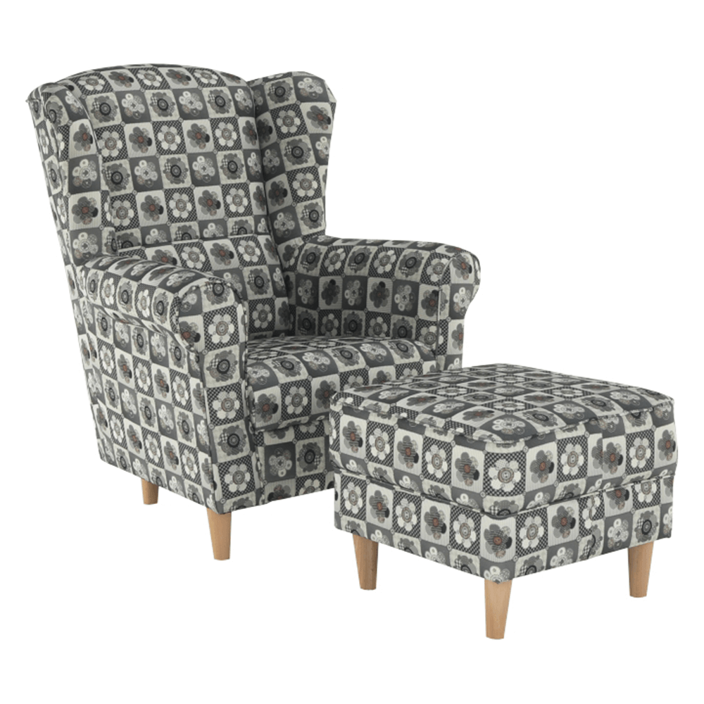 Fotoliu cu taburet ASTRID, material textil in stilul patchwork N1
