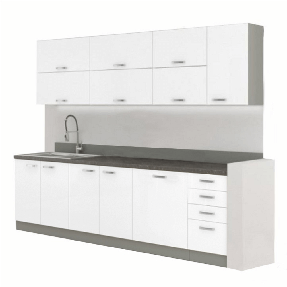 Ansamblu bucatarie PRADO, alb extra lucios/gri