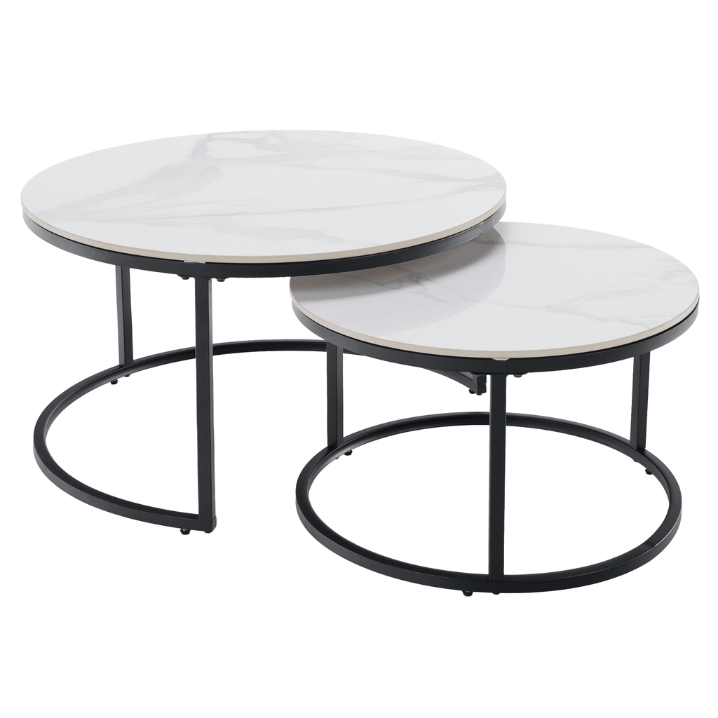 Masute de cafea LASTRO NEW, set de 2, marmura alba/negru