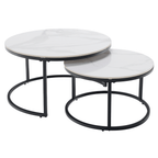 Masute de cafea LASTRO NEW, set de 2, marmura alba/negru