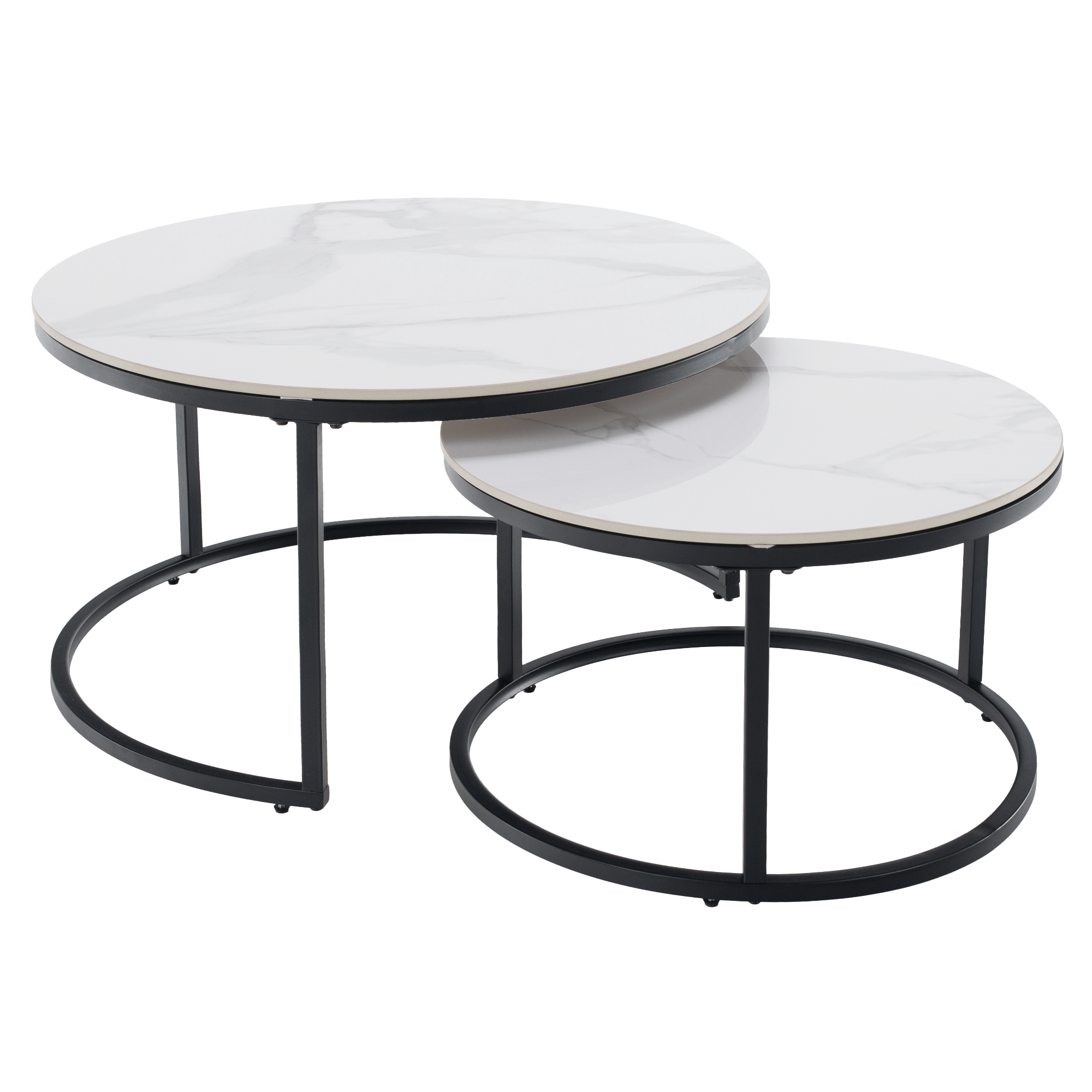 Masute de cafea LASTRO NEW, set de 2, marmura alba/negru