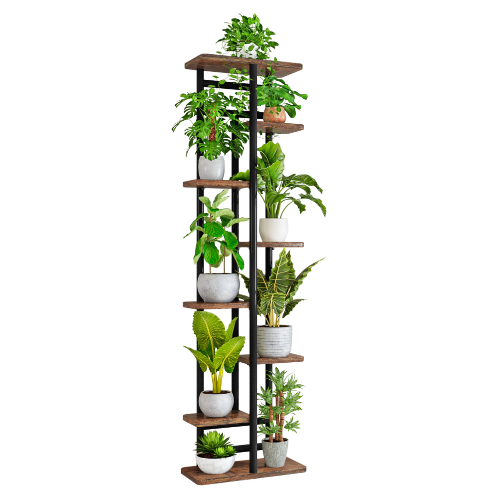 Suport de flori LEDOR TIP 4, negru/lemn rustic