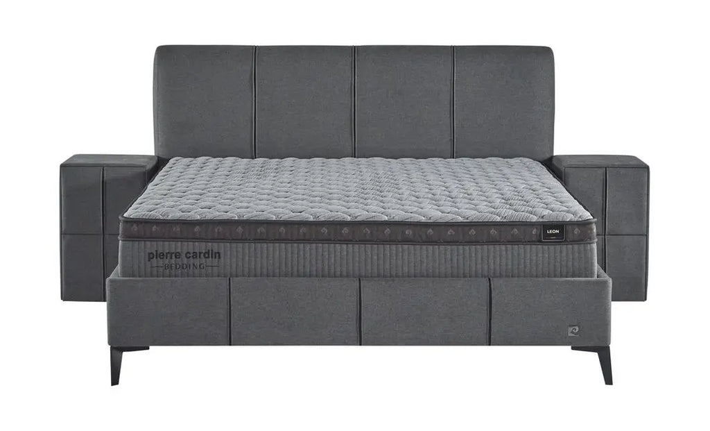 Pat tapitat Pierre Cardin cu somiera cu spatiu de depozitare, gri, 160x200 cm, Leon