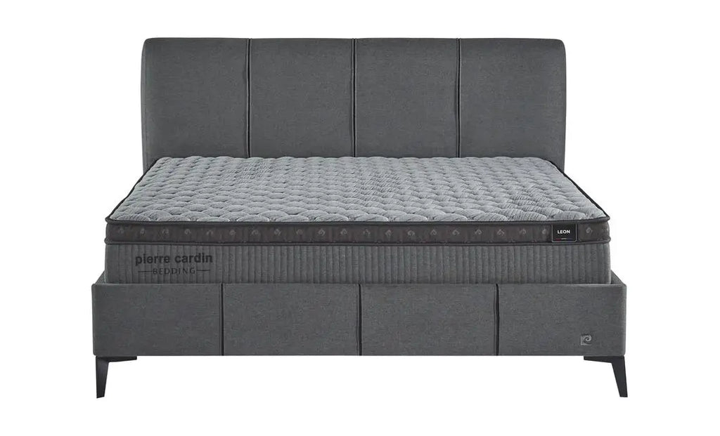Pat tapitat Pierre Cardin cu somiera cu spatiu de depozitare, gri, 160x200 cm, Leon