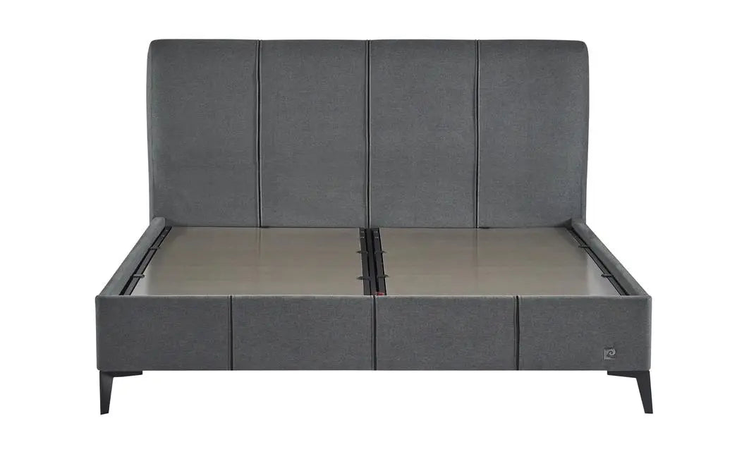 Pat tapitat Pierre Cardin cu somiera cu spatiu de depozitare, gri, 160x200 cm, Leon