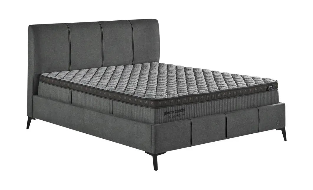 Pat tapitat Pierre Cardin cu somiera cu spatiu de depozitare, gri, 160x200 cm, Leon