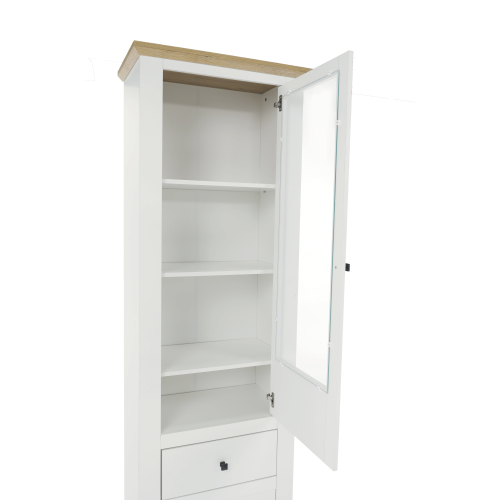 Vitrina LEON, alb / stejar
