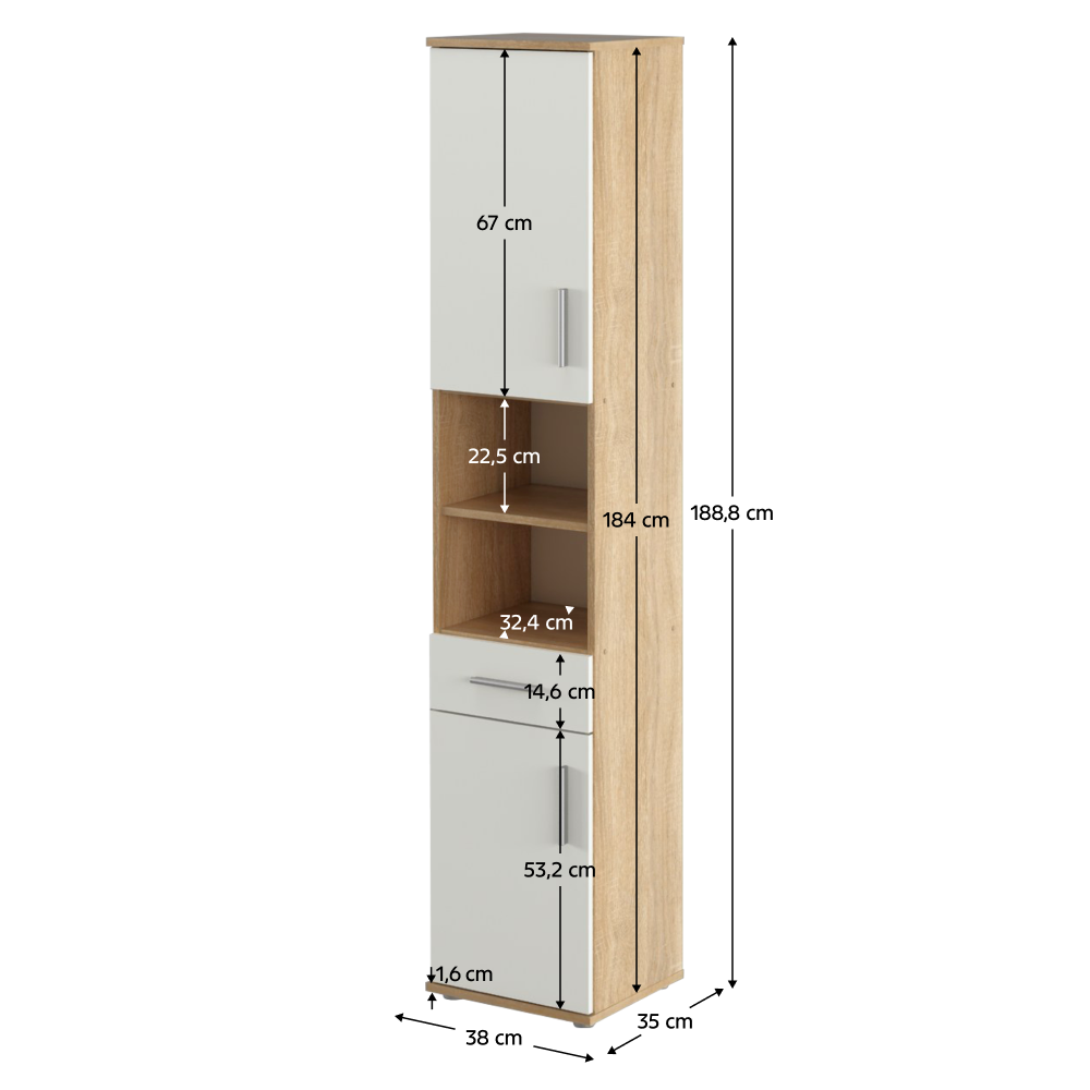 Mobilier baie LESSY, stejar sonoma / alb mat
