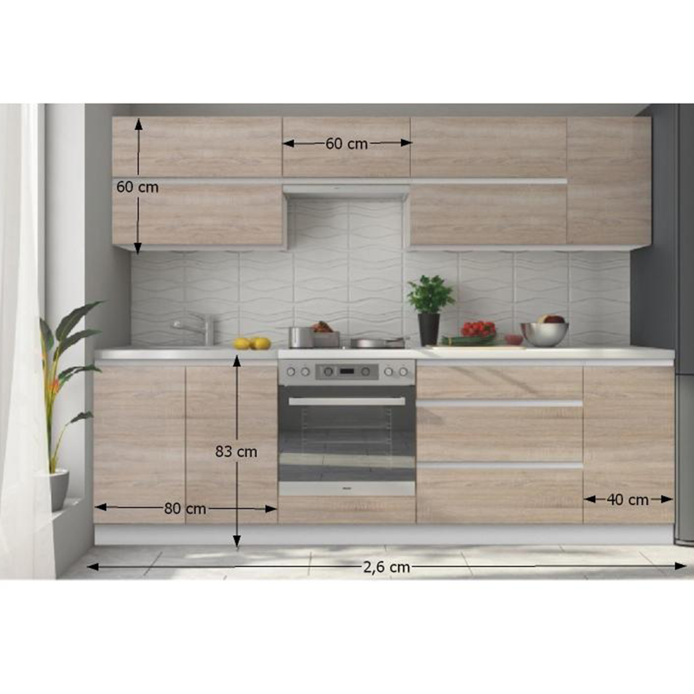 Bucatarie completa LINE, alb / stejar sonoma