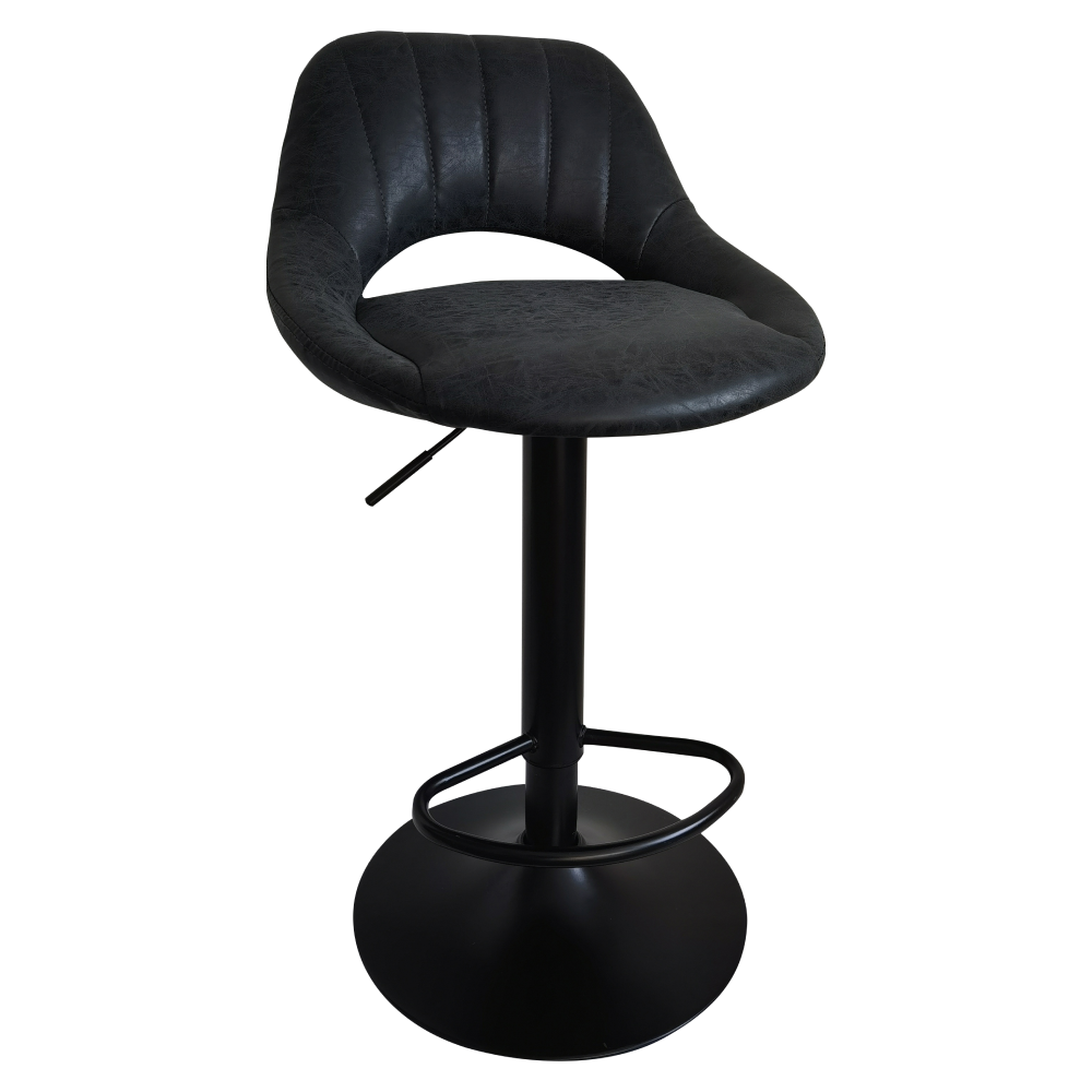 Scaun de bar LORASA NEW, material textil negru cu efect de piele intoarsa