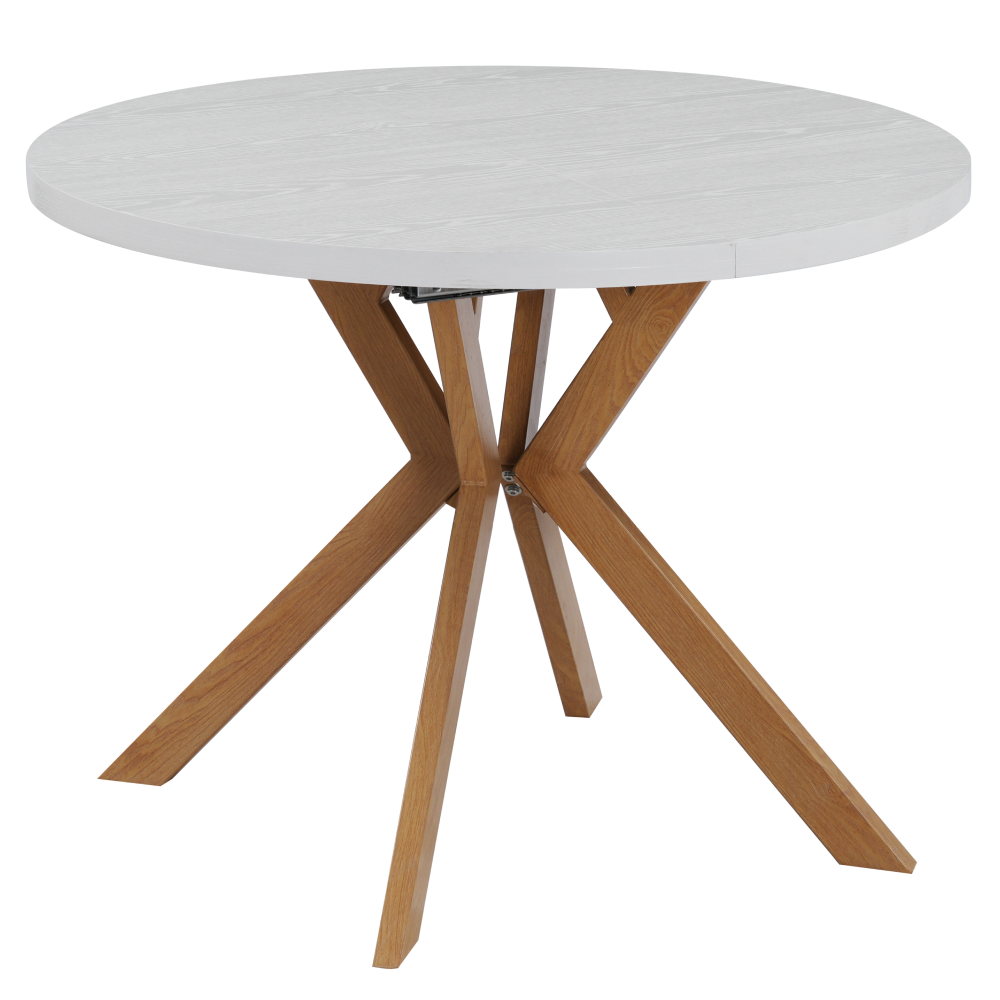 Masa extensibila de sufragerie LUKOS, alba/stejar, 100-250x75