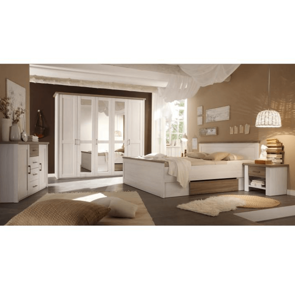 Set dormitor (pat LUMERA, 2 noptiere, dulap), stejar truffle sonoma/pin alb