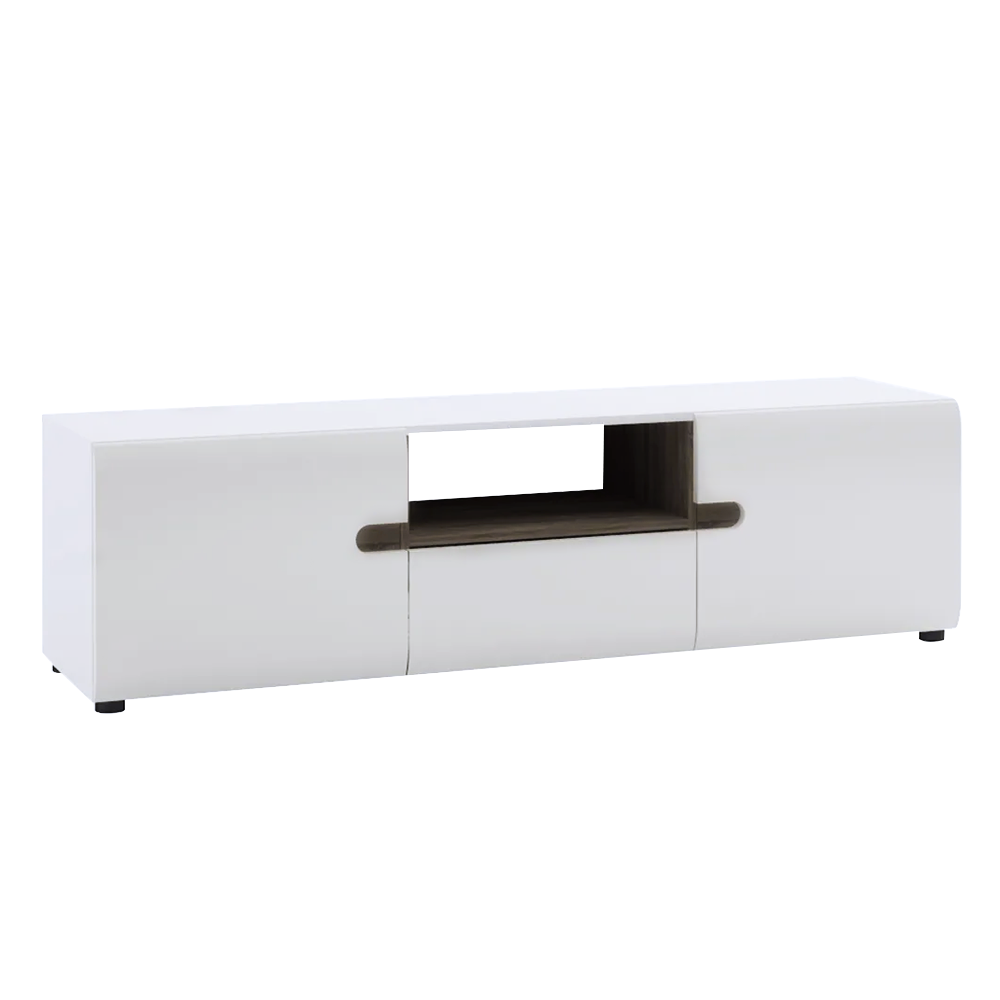 Comoda TV alba stralucitoare HG/stejar sonoma inchis LYNATET TYP 50