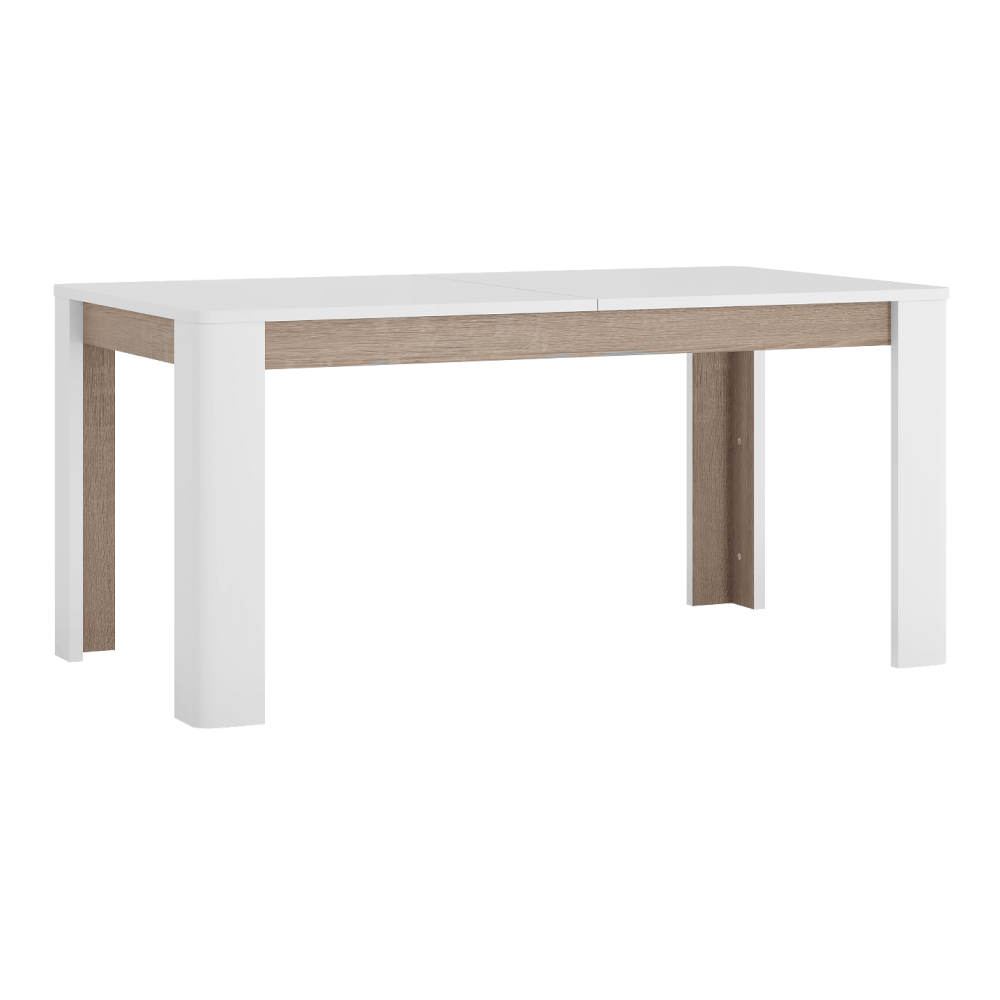 Masa dining extensibila LYNATET TIP 75, alb extra lucios HG/stejar Sonoma inchis/trufa, 160-200x90 cm