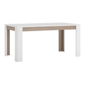 Masa dining extensibila LYNATET TIP 75, alb extra lucios HG/stejar Sonoma inchis/trufa, 160-200x90 cm