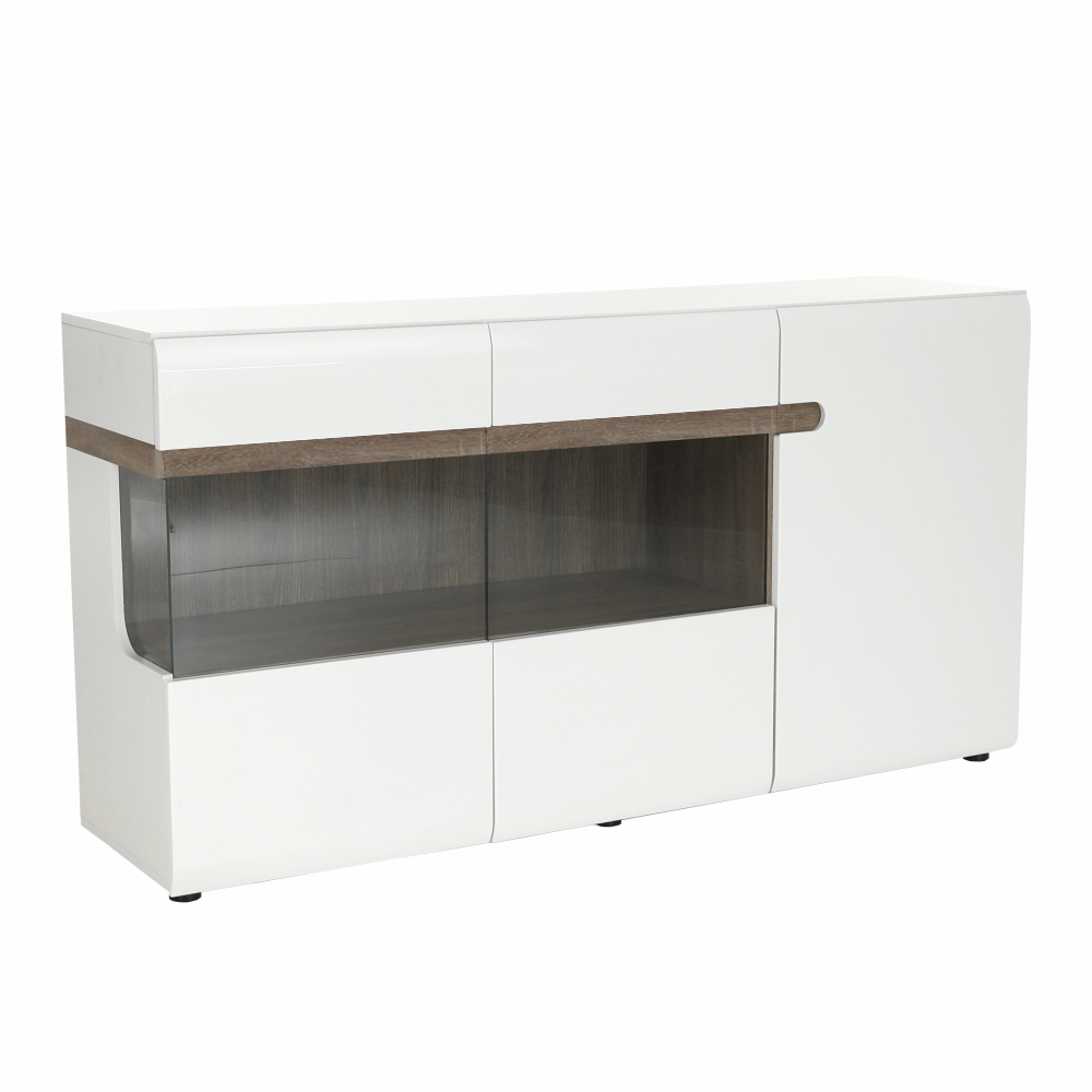 Comoda LYNATET TYP 42, alba stralucitoare HG/stejar sonoma inchis