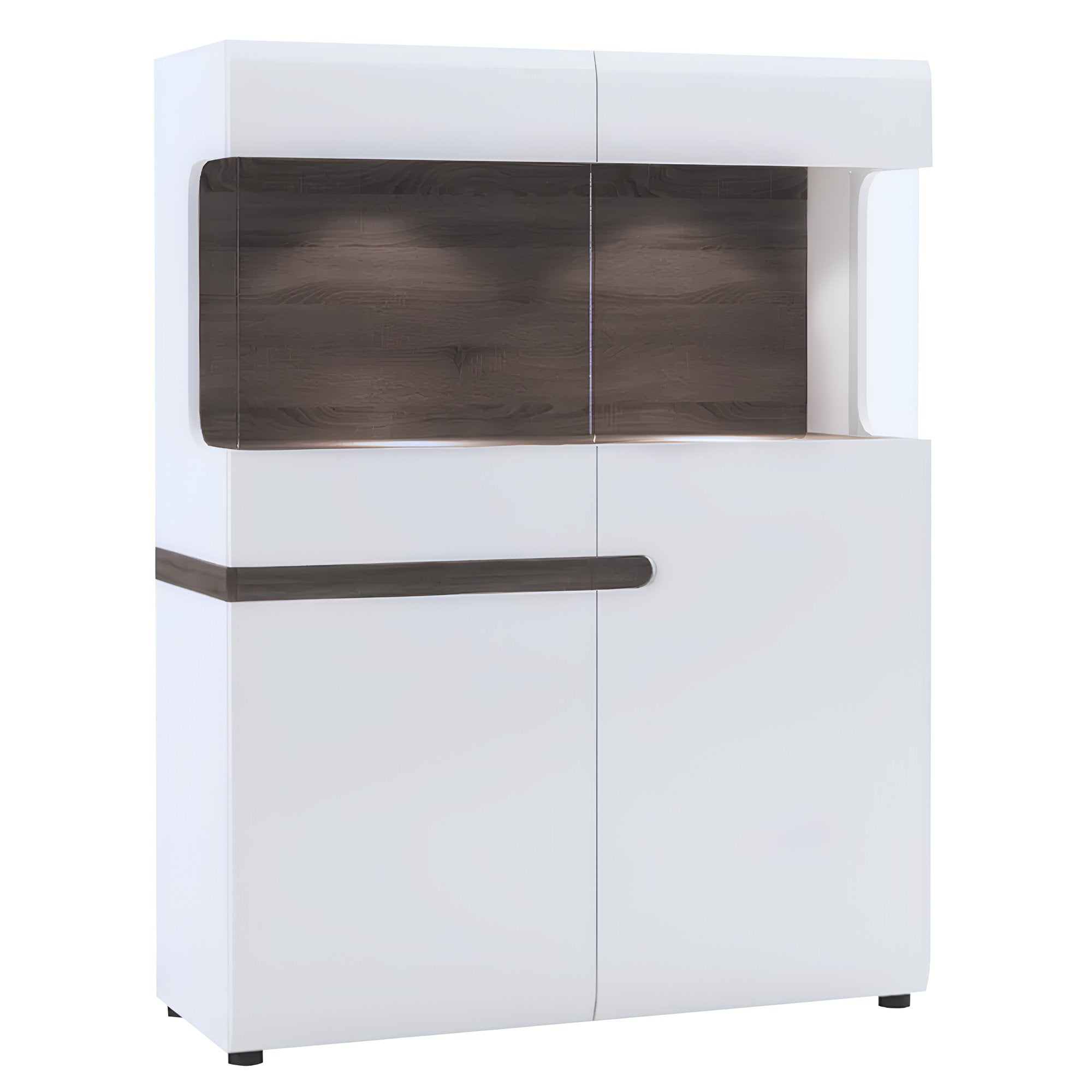 Vitrina LYNATET TYP 33, alba extra luciu ridicat HG/stejar sonoma inchis