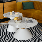 Masuta de cafea MABUZ, marmura alb / alb / auriu