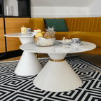 Masuta de cafea MABUZ, marmura alb / alb / auriu
