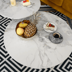 Masuta de cafea MABUZ, marmura alb / alb / auriu