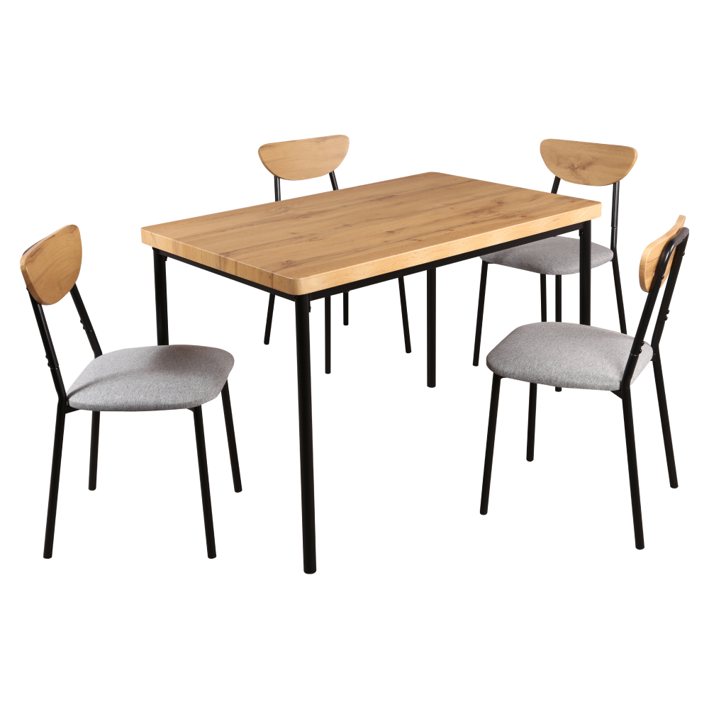 Set de sufragerie 1+4 MADIO, stejar deschis/gri/negru