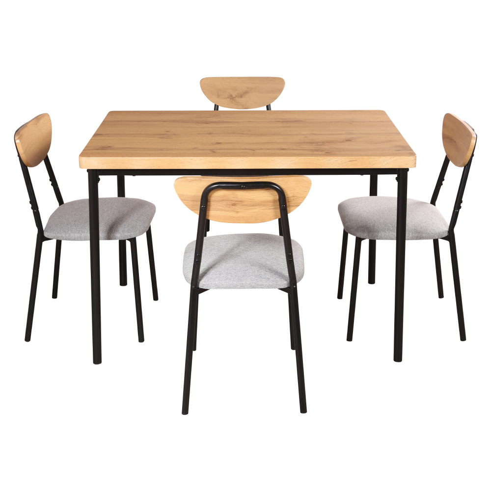 Set dining MADIO, stejar deschis / gri / negru