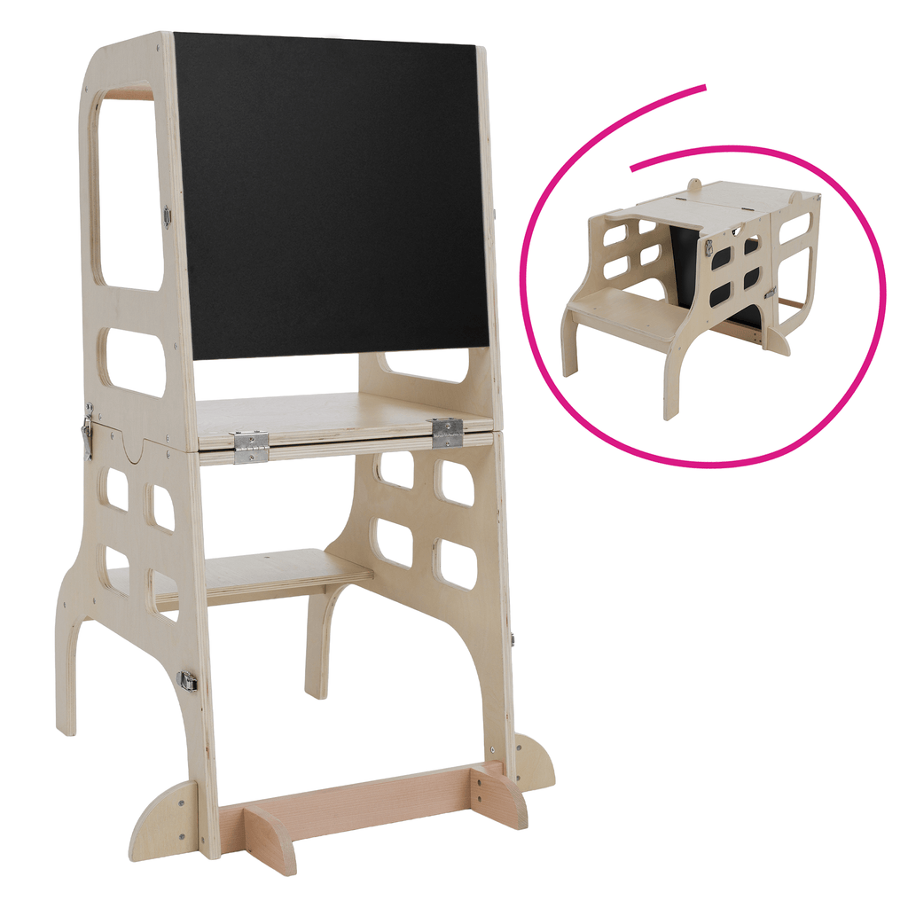Turnul de invatare Montessori 3in1 cu tabla MAGAN, natural