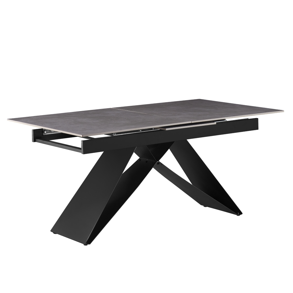 Masa dining extensibila MAJED, beton/neagra, 160-200x90 cm