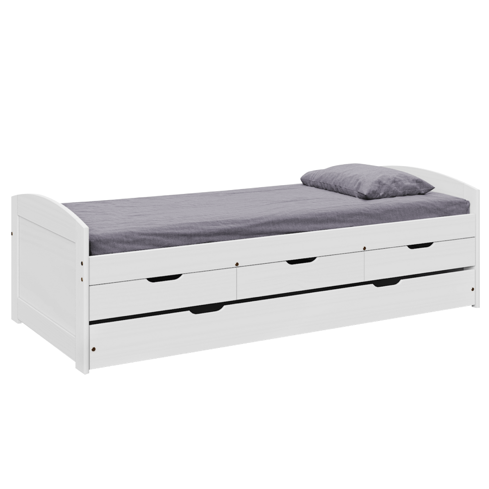 Pat cu pat suplimentar extensibil MARINELLA NEW, alb, lemn masiv