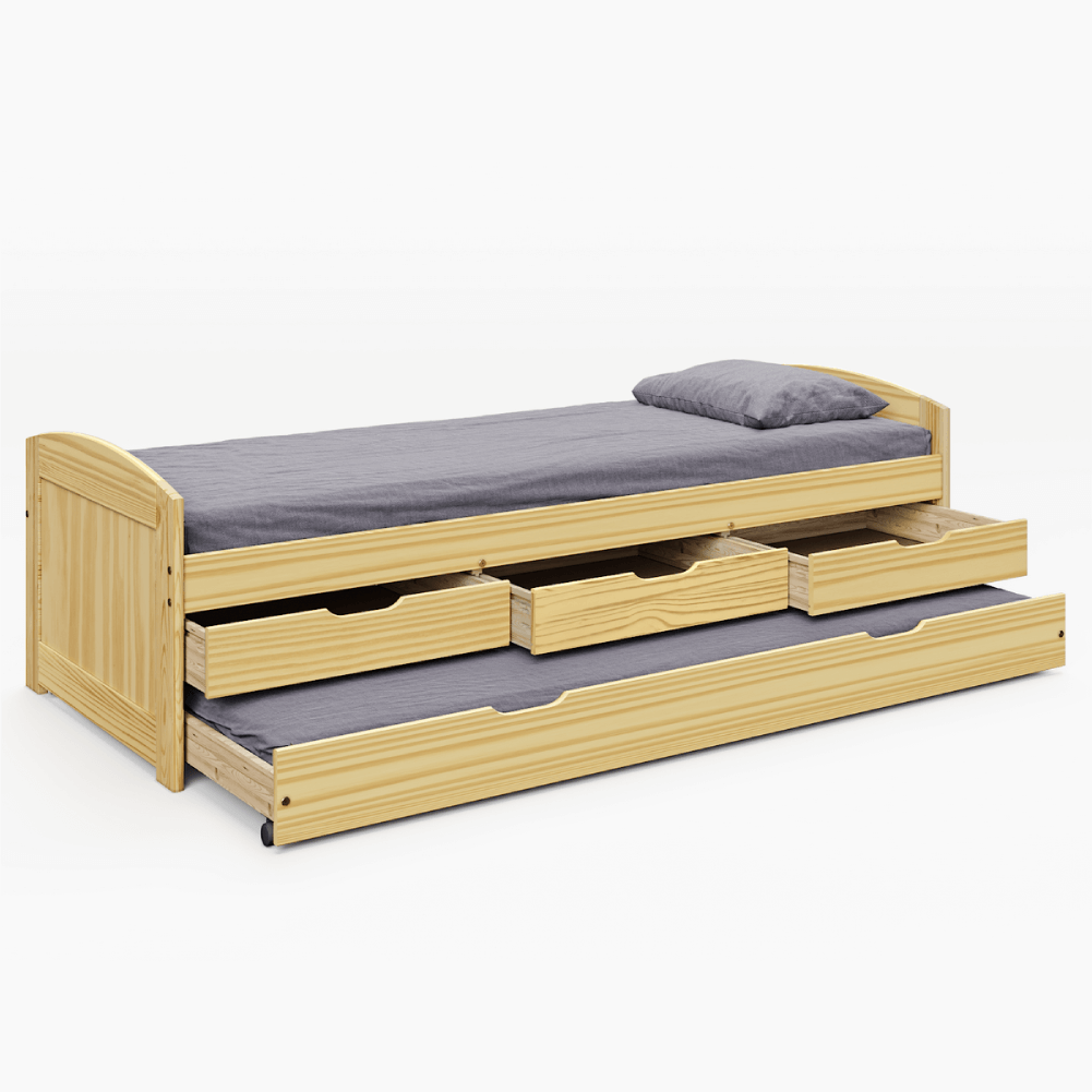 Pat cu pat, extensibil, natural, lemn masiv, 90x200, MARINELLA NEW