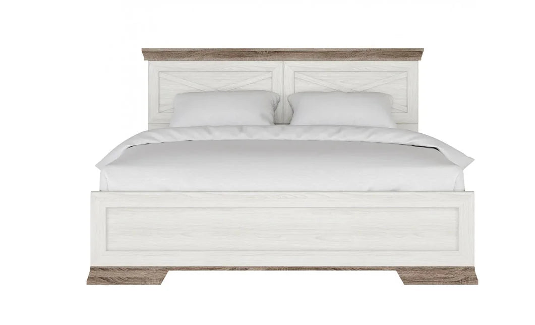 Pat, alb frasin / stejar sonoma dark, 160x200 cm, Marsel Tablie Decorativa