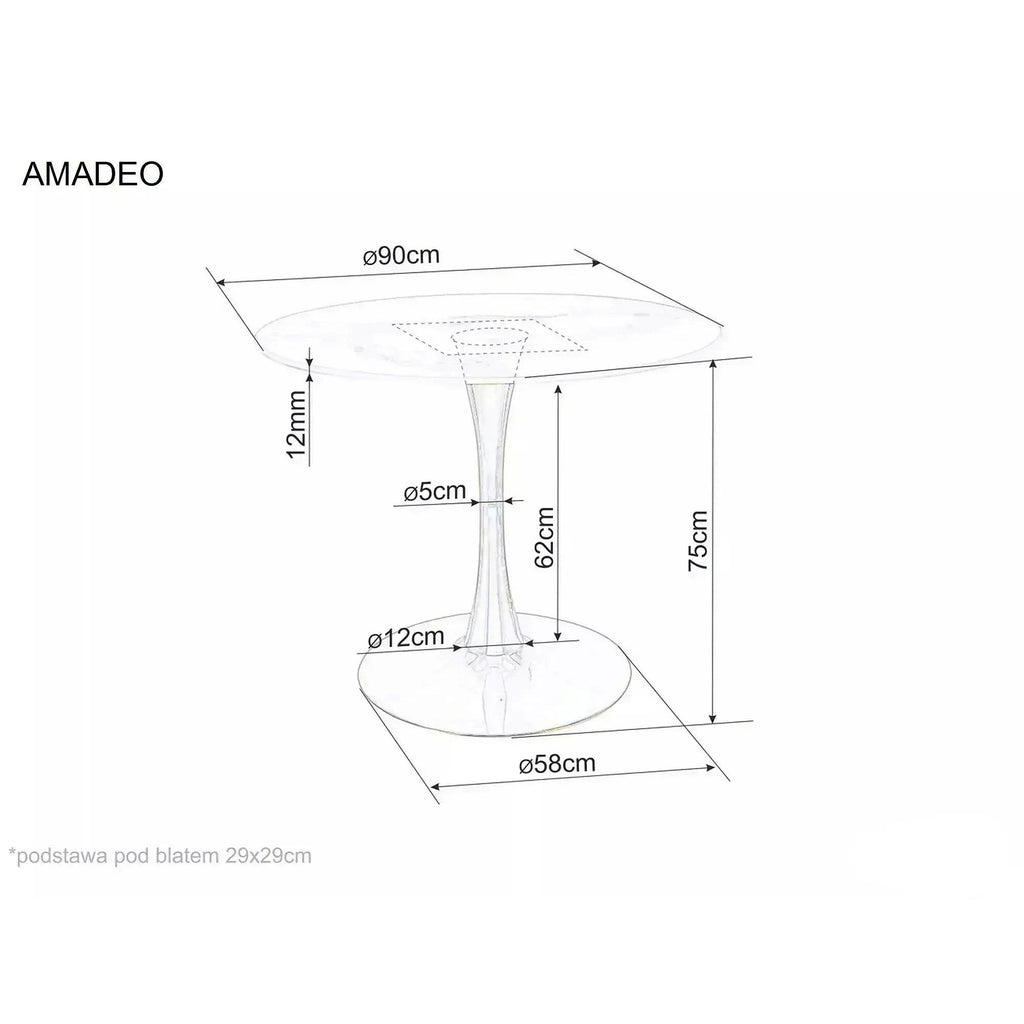 Masă dining Amadeo – schiță cu dimensiuni