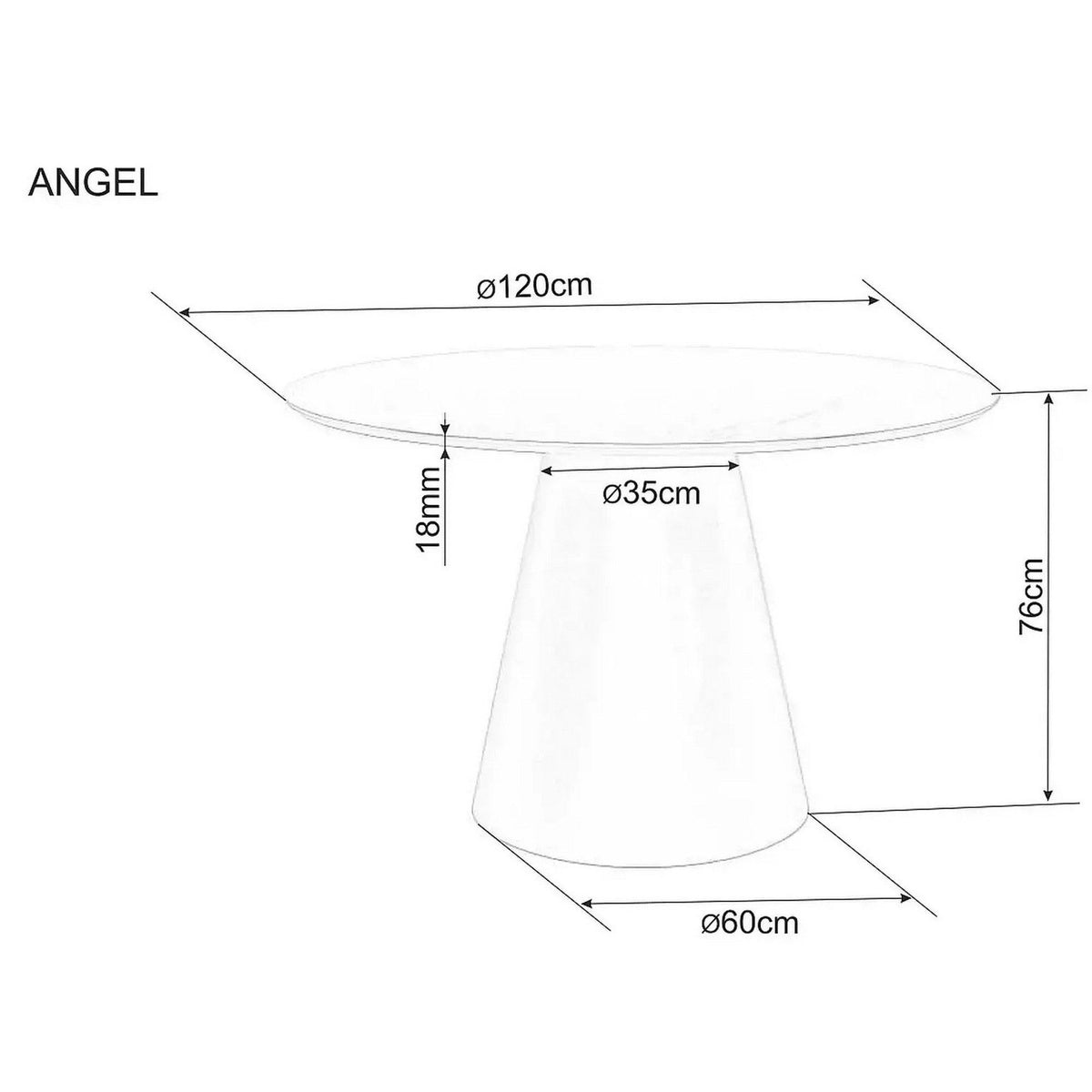 Masă dining Angel II – schiță cu dimensiuni