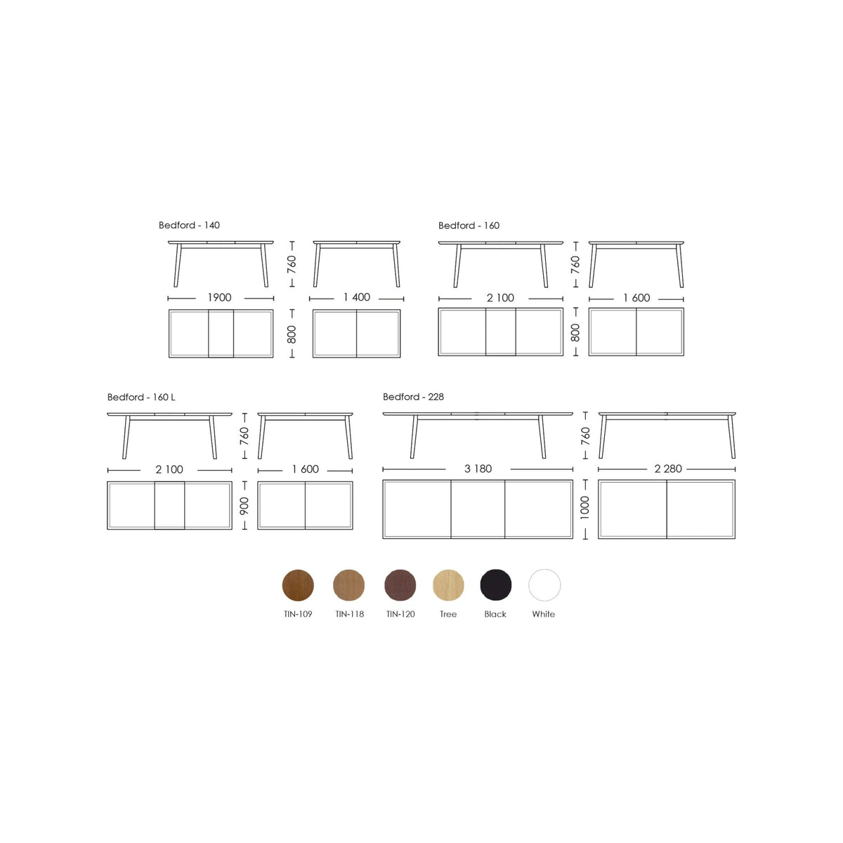 Masă dining Bedford – schiță cu dimensiuni