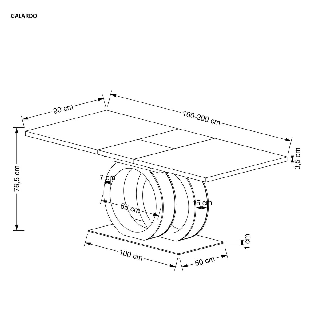 Masă dining Galardo – schiță cu dimensiuni