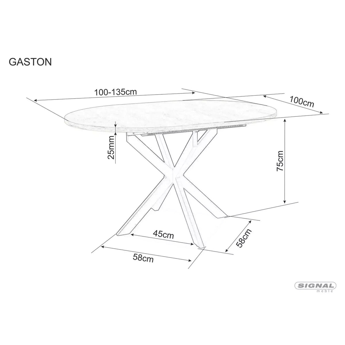 Masă dining Gaston – schiță cu dimensiuni