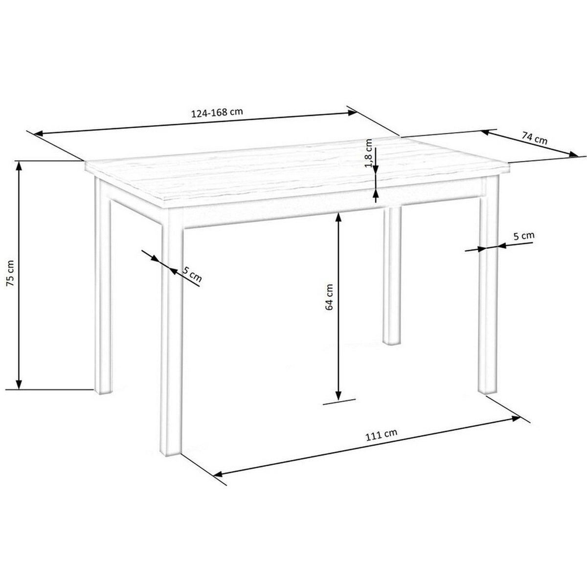 Masă dining Greg – schiță cu dimensiuni