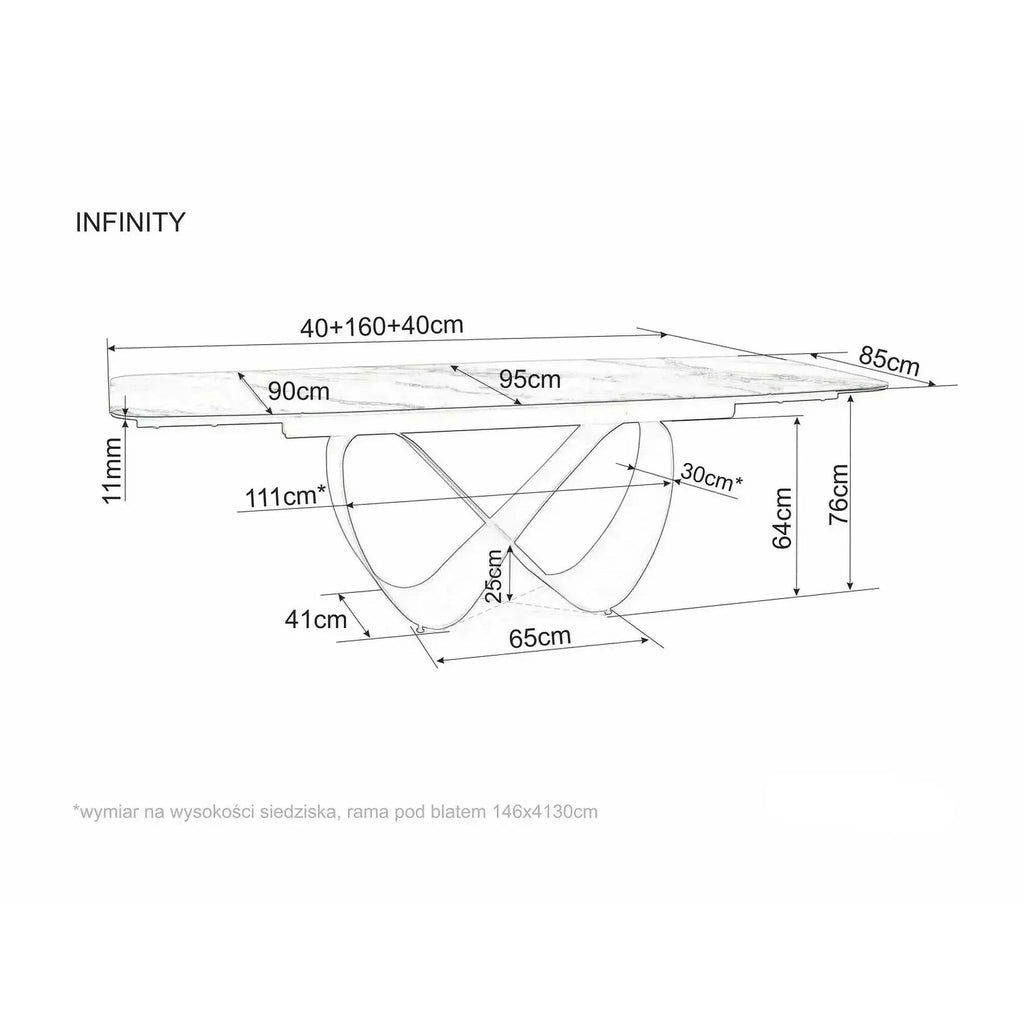 Masă dining Infinity – schiță cu dimensiuni