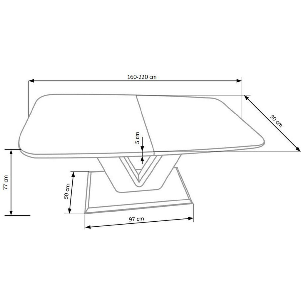 Masă dining Mistral – schiță cu dimensiuni
