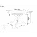Masă dining Porto – schiță cu dimensiuni