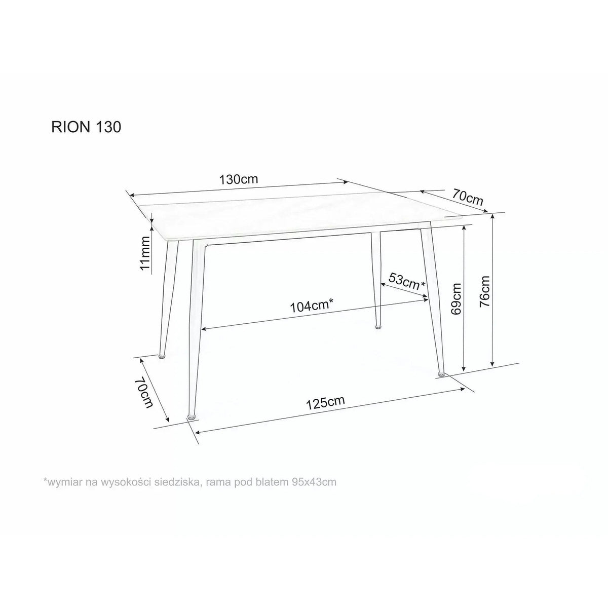 Masă dining Rion – schiță cu dimensiuni