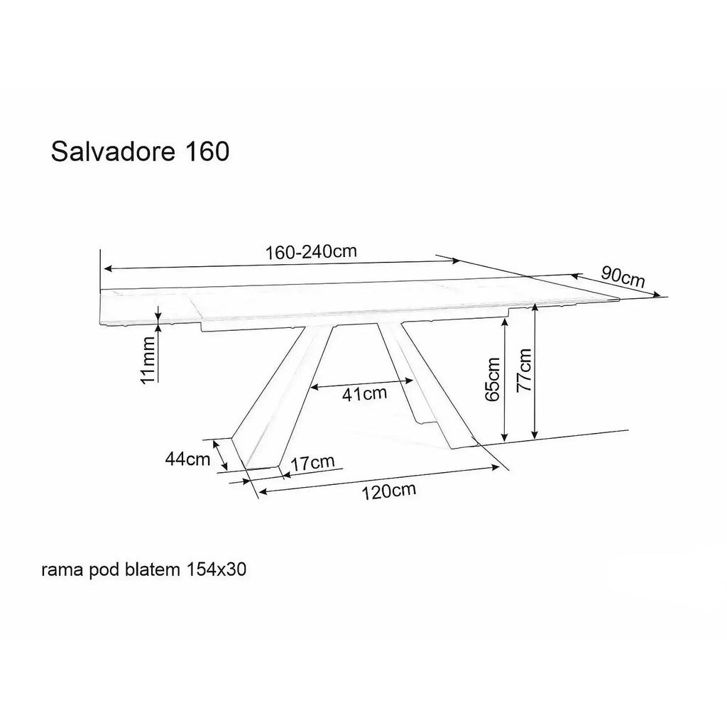 Masă dining Salvadore – schiță cu dimensiuni