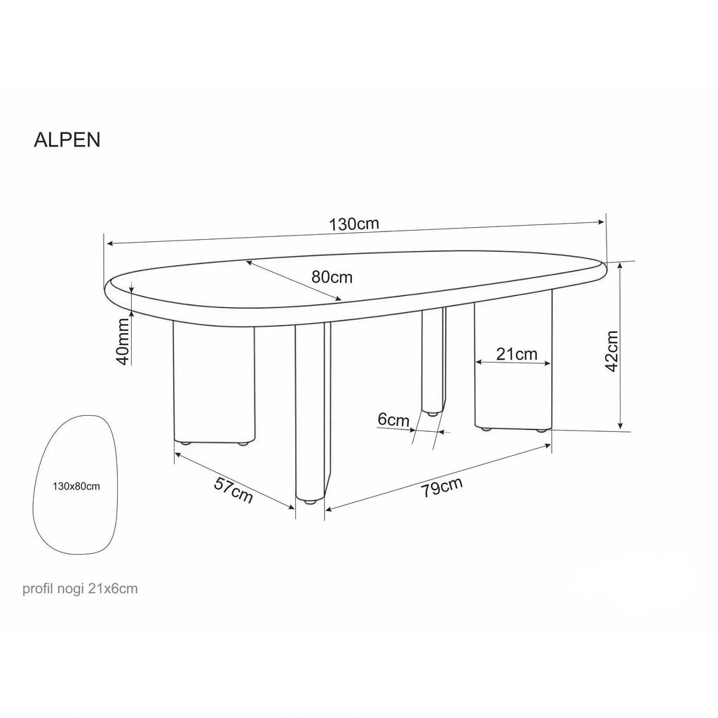 Măsuță de cafea Alpen – schiță cu dimensiuni
