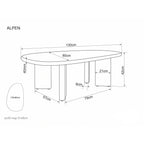 Măsuță de cafea Alpen – schiță cu dimensiuni